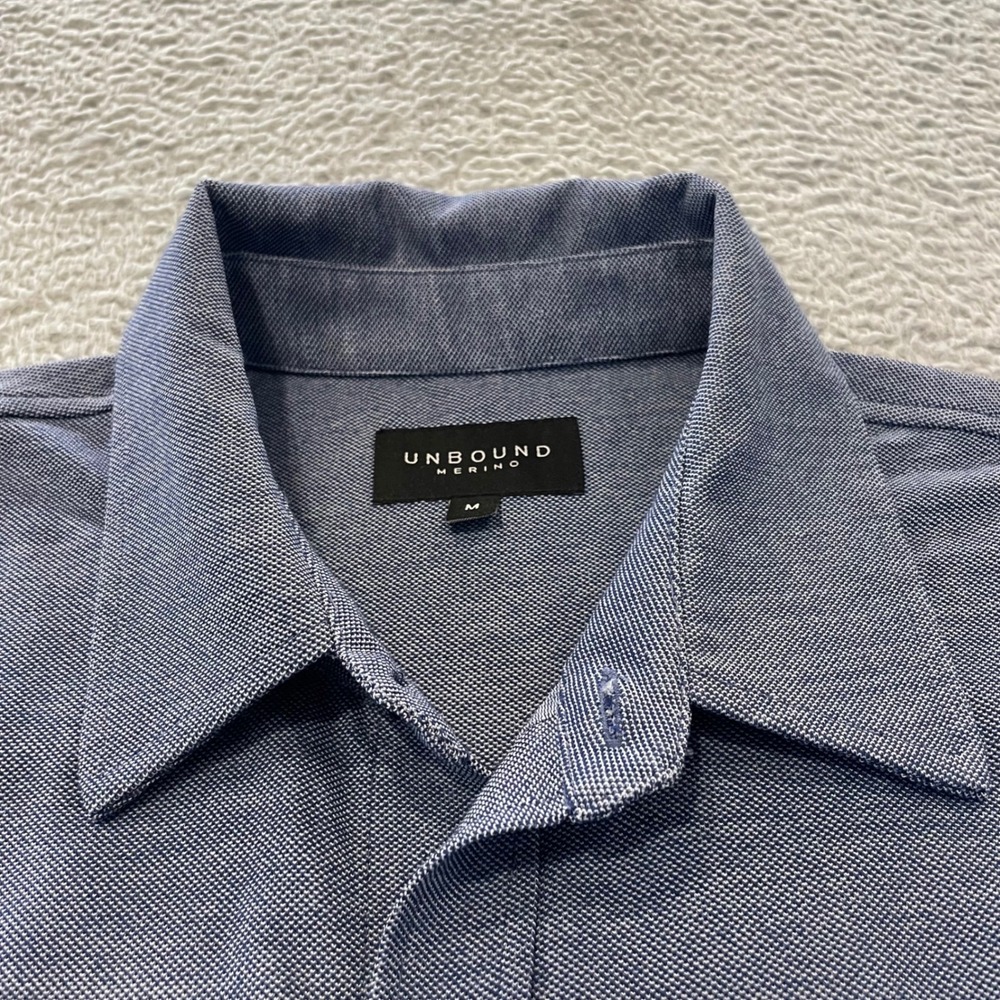 Unbound Merino Wool Blend Shirt Mens Medium Blue Long Sleeve Button Up Stretch - Picture 3 of 11